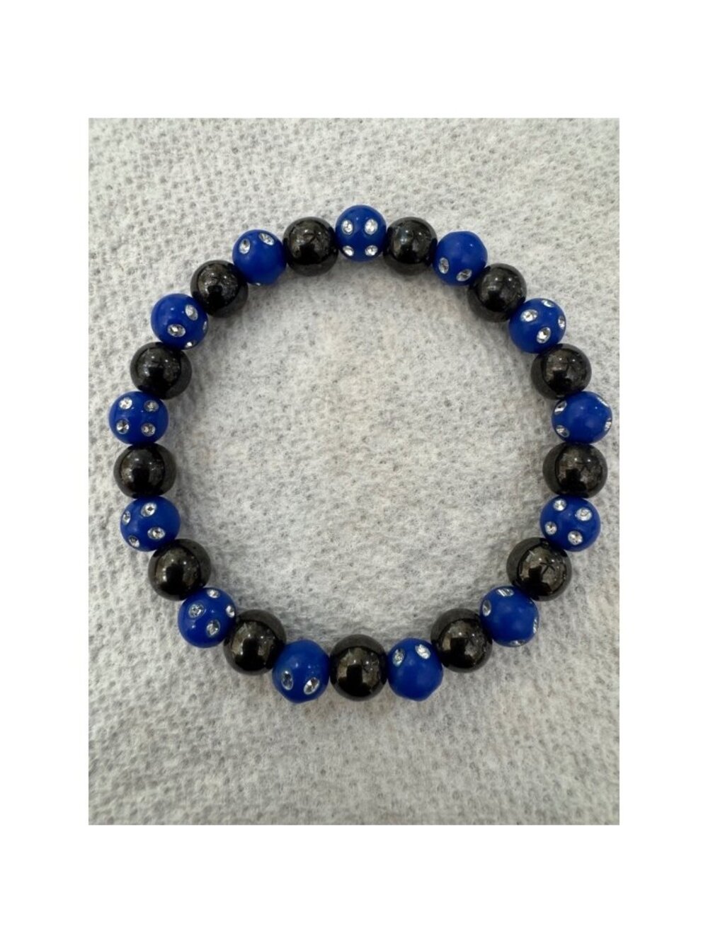 Blue Stone Stretch Bracelet with Rhinestones &‎ Black Magnetic Hematite Stones